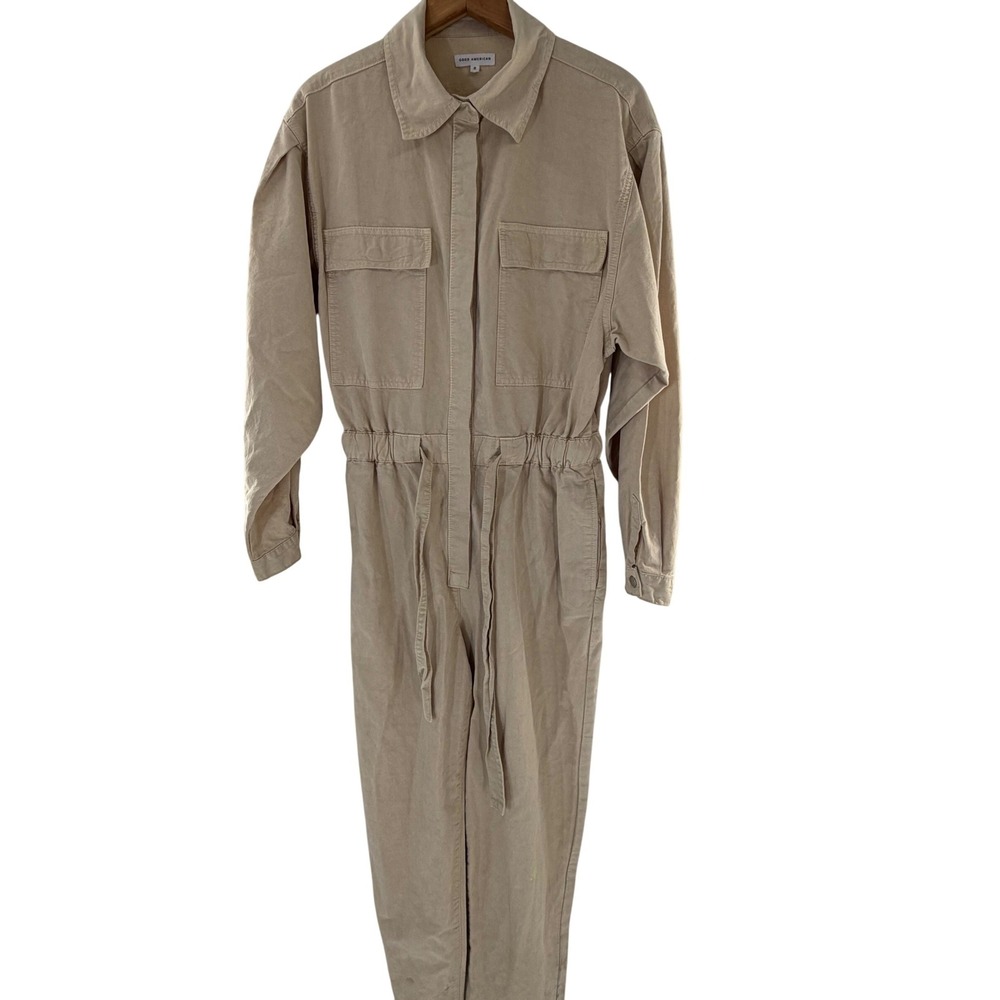 Good American Khaki Utility Jumpsuit Long Sleeve Boiler Suit Tan Size 2